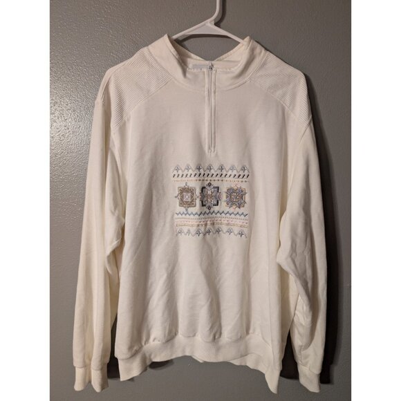 Alfred Dunner 2X 1/4 Zip Sweatshirt White Embroidered Pullover Long Sleeve - Picture 1 of 6